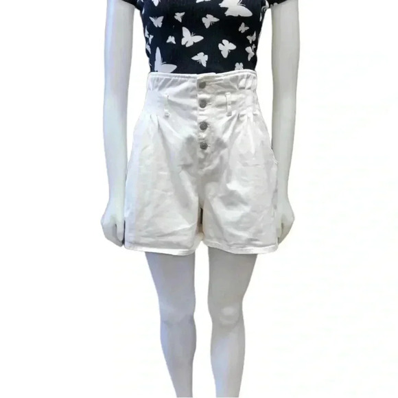 Zara White Button Fly High  Rise Walking Shorts Size Small - Picture 2 of 9